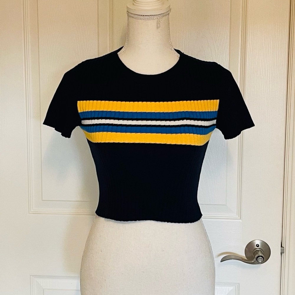 Urban Outfitters Navy Cropped Tee with Stripes